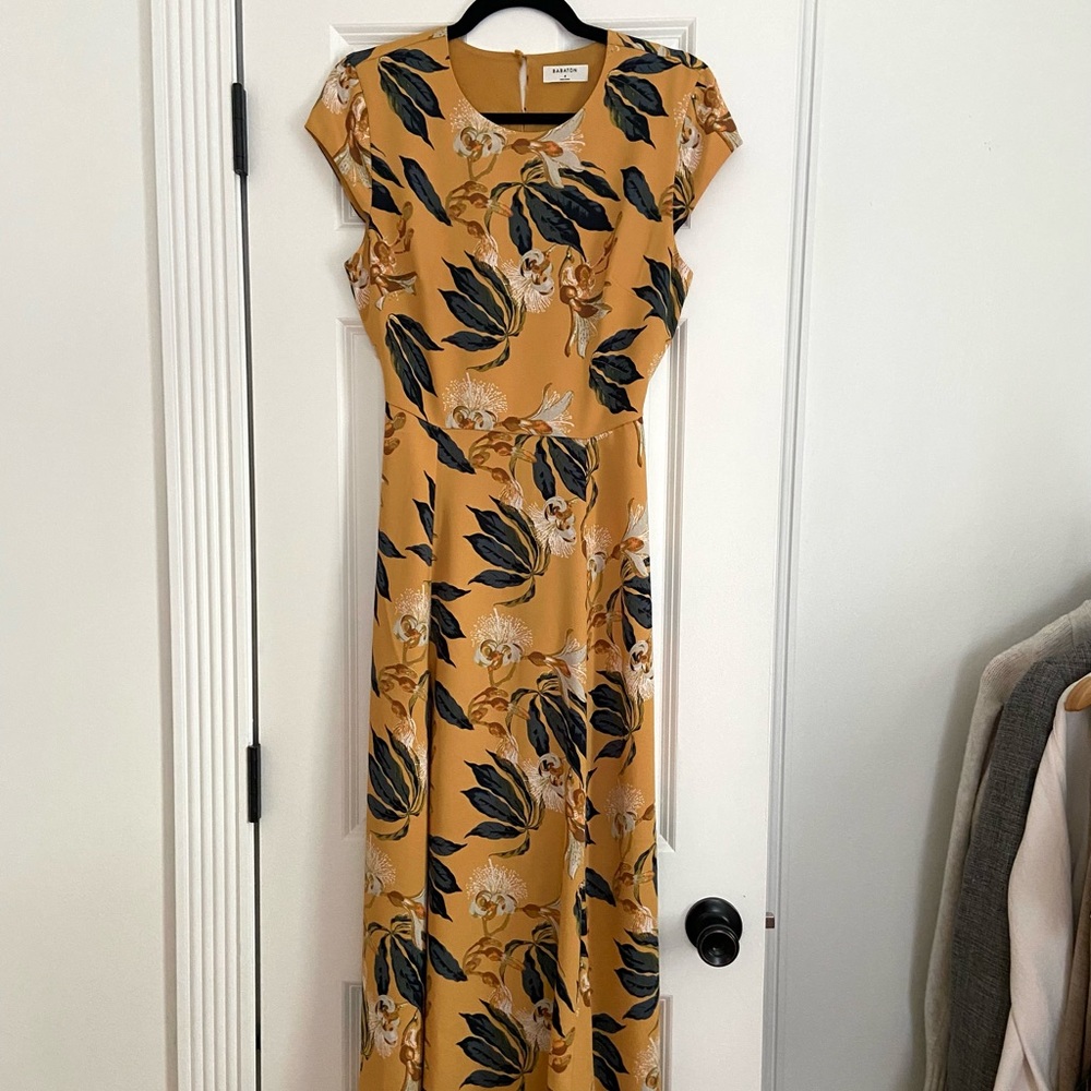 Aritzia Babaton gold floral maxi dress with slit